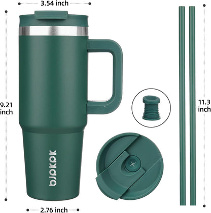 30 oz Insulated Tumbler with Handle & Straw, Stainless Steel | Double Wall Vacuum Insulation, Leak Proof, BPA Free, Dishwasher Safe, Cupholder Friendly, Travel & Outdoor, Bubble Gum