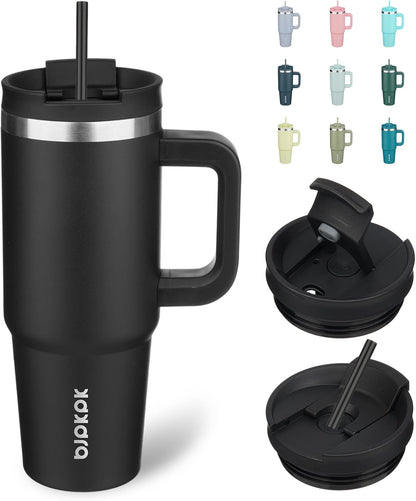 30 oz Insulated Tumbler with Handle & Straw, Stainless Steel | Double Wall Vacuum Insulation, Leak Proof, BPA Free, Dishwasher Safe, Cupholder Friendly, Travel & Outdoor, Bubble Gum