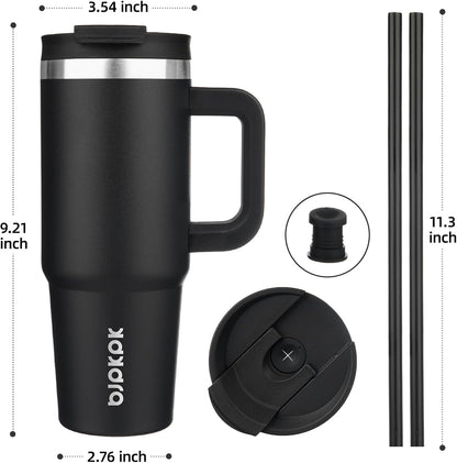 30 oz Insulated Tumbler with Handle & Straw, Stainless Steel | Double Wall Vacuum Insulation, Leak Proof, BPA Free, Dishwasher Safe, Cupholder Friendly, Travel & Outdoor, Bubble Gum