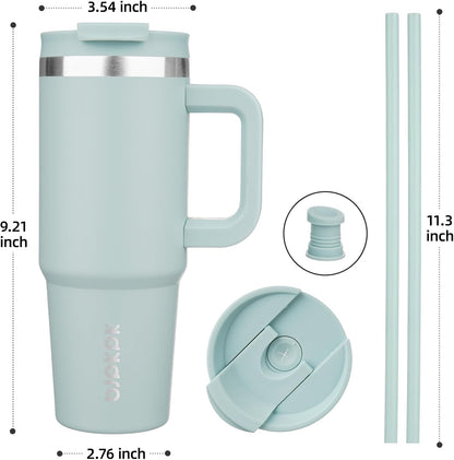 30 oz Insulated Tumbler with Handle & Straw, Stainless Steel | Double Wall Vacuum Insulation, Leak Proof, BPA Free, Dishwasher Safe, Cupholder Friendly, Travel & Outdoor, Bubble Gum