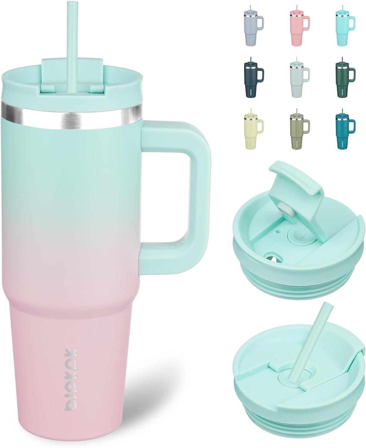 30 oz Insulated Tumbler with Handle & Straw, Stainless Steel | Double Wall Vacuum Insulation, Leak Proof, BPA Free, Dishwasher Safe, Cupholder Friendly, Travel & Outdoor, Bubble Gum