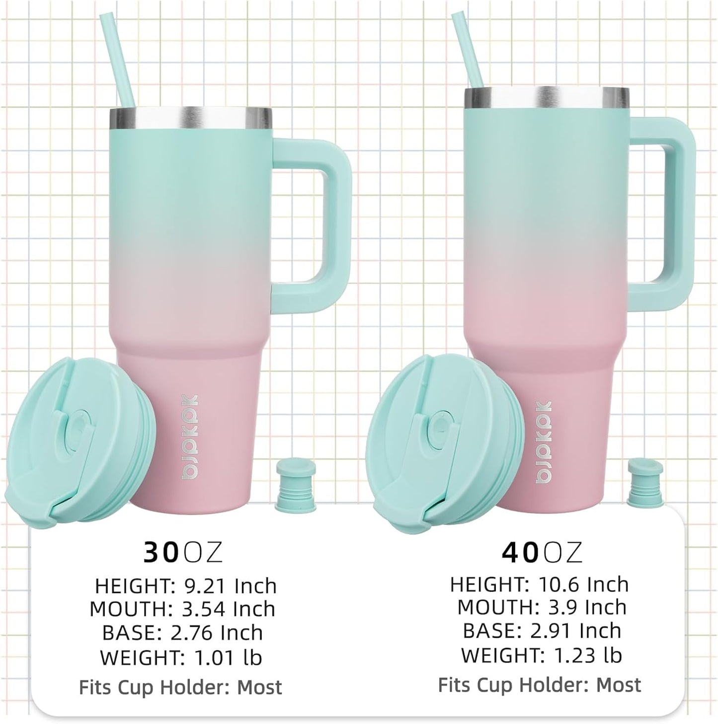 30 oz Insulated Tumbler with Handle & Straw, Stainless Steel | Double Wall Vacuum Insulation, Leak Proof, BPA Free, Dishwasher Safe, Cupholder Friendly, Travel & Outdoor, Bubble Gum