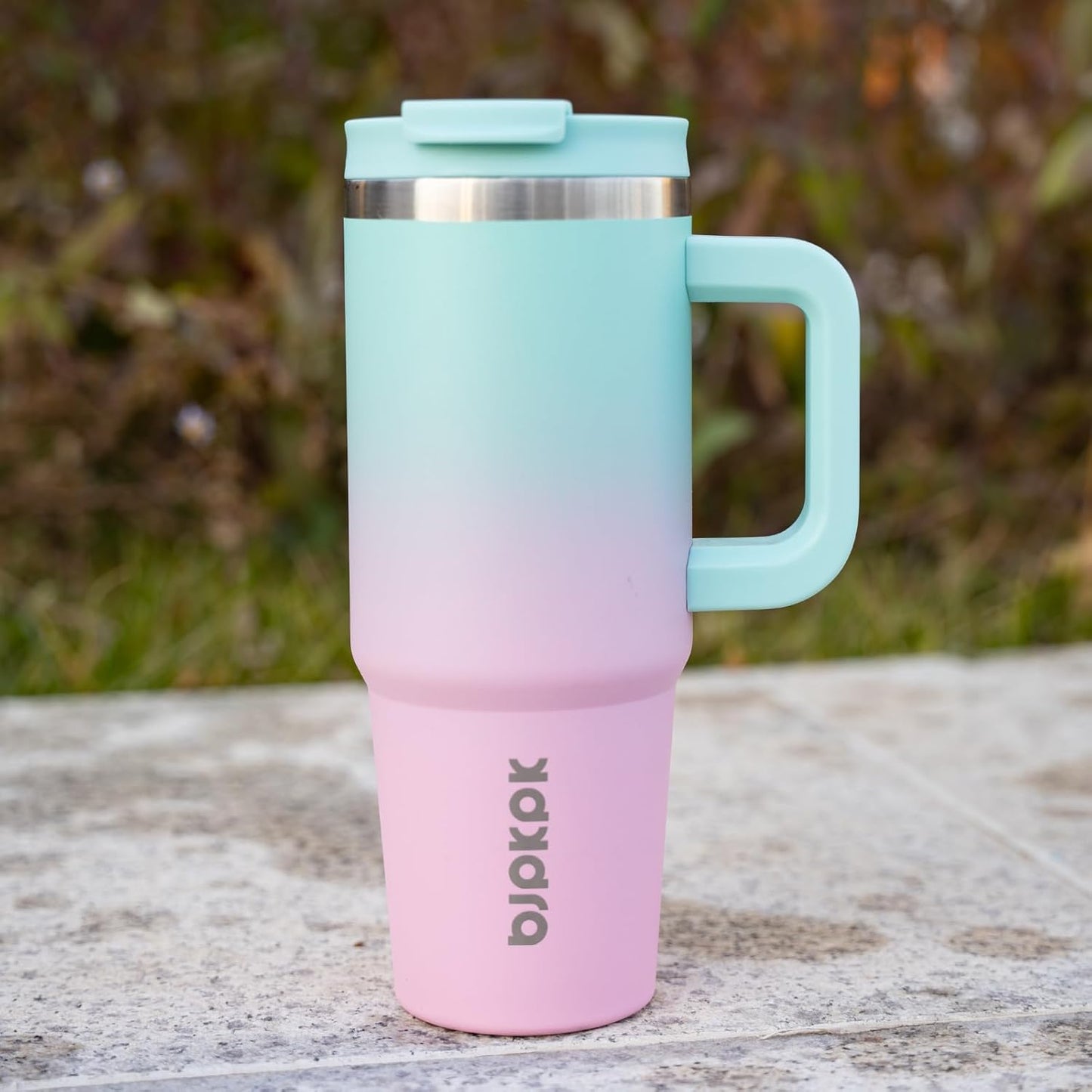30 oz Insulated Tumbler with Handle & Straw, Stainless Steel | Double Wall Vacuum Insulation, Leak Proof, BPA Free, Dishwasher Safe, Cupholder Friendly, Travel & Outdoor, Bubble Gum