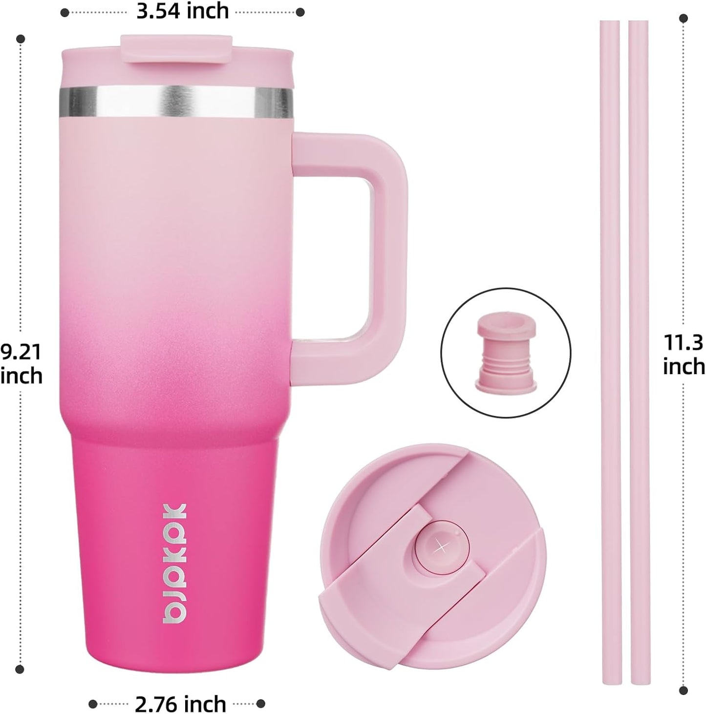 30 oz Insulated Tumbler with Handle & Straw, Stainless Steel | Double Wall Vacuum Insulation, Leak Proof, BPA Free, Dishwasher Safe, Cupholder Friendly, Travel & Outdoor, Bubble Gum