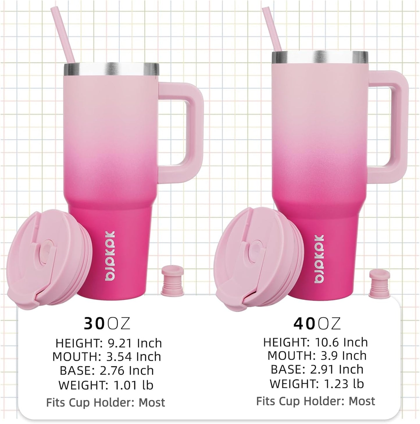 30 oz Insulated Tumbler with Handle & Straw, Stainless Steel | Double Wall Vacuum Insulation, Leak Proof, BPA Free, Dishwasher Safe, Cupholder Friendly, Travel & Outdoor, Bubble Gum