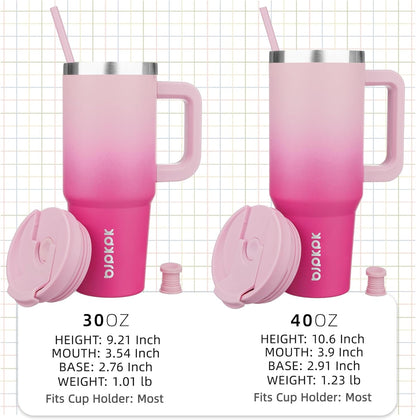 30 oz Insulated Tumbler with Handle & Straw, Stainless Steel | Double Wall Vacuum Insulation, Leak Proof, BPA Free, Dishwasher Safe, Cupholder Friendly, Travel & Outdoor, Bubble Gum