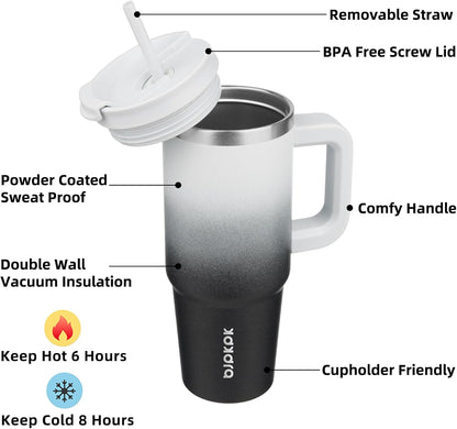 30 oz Insulated Tumbler with Handle & Straw, Stainless Steel | Double Wall Vacuum Insulation, Leak Proof, BPA Free, Dishwasher Safe, Cupholder Friendly, Travel & Outdoor, Bubble Gum