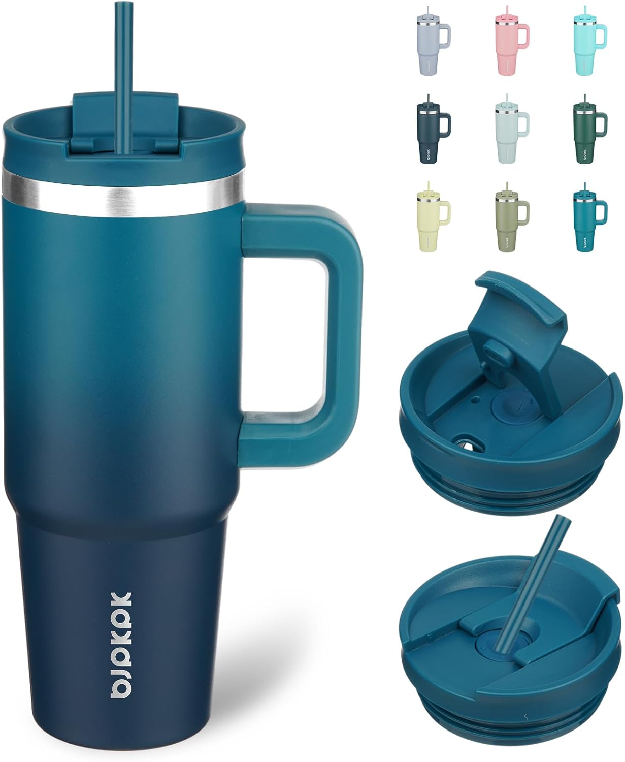 30 oz Insulated Tumbler with Handle & Straw, Stainless Steel | Double Wall Vacuum Insulation, Leak Proof, BPA Free, Dishwasher Safe, Cupholder Friendly, Travel & Outdoor, Bubble Gum