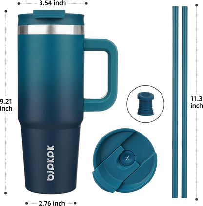 30 oz Insulated Tumbler with Handle & Straw, Stainless Steel | Double Wall Vacuum Insulation, Leak Proof, BPA Free, Dishwasher Safe, Cupholder Friendly, Travel & Outdoor, Bubble Gum