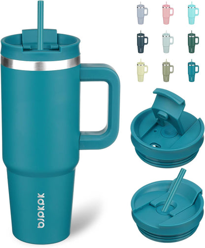 30 oz Insulated Tumbler with Handle & Straw, Stainless Steel | Double Wall Vacuum Insulation, Leak Proof, BPA Free, Dishwasher Safe, Cupholder Friendly, Travel & Outdoor, Bubble Gum