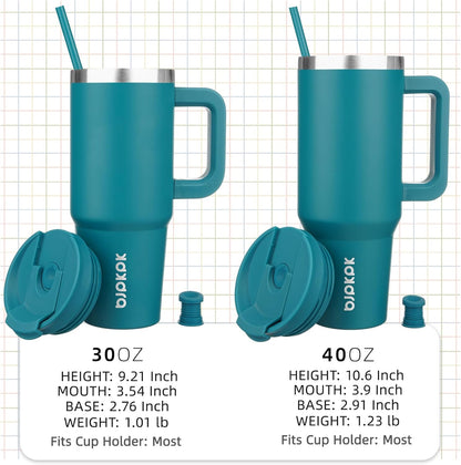 30 oz Insulated Tumbler with Handle & Straw, Stainless Steel | Double Wall Vacuum Insulation, Leak Proof, BPA Free, Dishwasher Safe, Cupholder Friendly, Travel & Outdoor, Bubble Gum