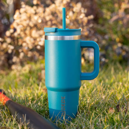30 oz Insulated Tumbler with Handle & Straw, Stainless Steel | Double Wall Vacuum Insulation, Leak Proof, BPA Free, Dishwasher Safe, Cupholder Friendly, Travel & Outdoor, Bubble Gum