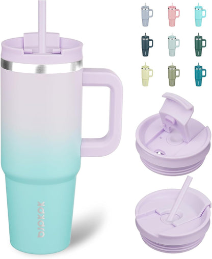 30 oz Insulated Tumbler with Handle & Straw, Stainless Steel | Double Wall Vacuum Insulation, Leak Proof, BPA Free, Dishwasher Safe, Cupholder Friendly, Travel & Outdoor, Bubble Gum