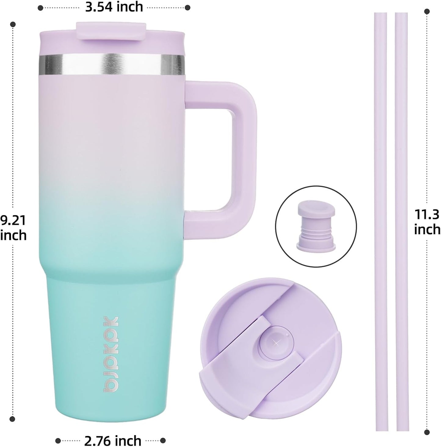 30 oz Insulated Tumbler with Handle & Straw, Stainless Steel | Double Wall Vacuum Insulation, Leak Proof, BPA Free, Dishwasher Safe, Cupholder Friendly, Travel & Outdoor, Bubble Gum