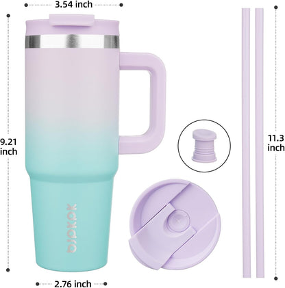 30 oz Insulated Tumbler with Handle & Straw, Stainless Steel | Double Wall Vacuum Insulation, Leak Proof, BPA Free, Dishwasher Safe, Cupholder Friendly, Travel & Outdoor, Bubble Gum