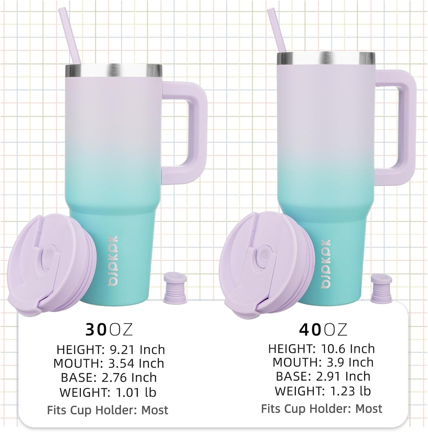 30 oz Insulated Tumbler with Handle & Straw, Stainless Steel | Double Wall Vacuum Insulation, Leak Proof, BPA Free, Dishwasher Safe, Cupholder Friendly, Travel & Outdoor, Bubble Gum