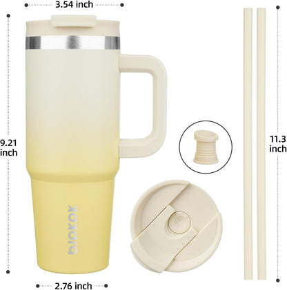 30 oz Insulated Tumbler with Handle & Straw, Stainless Steel | Double Wall Vacuum Insulation, Leak Proof, BPA Free, Dishwasher Safe, Cupholder Friendly, Travel & Outdoor, Bubble Gum