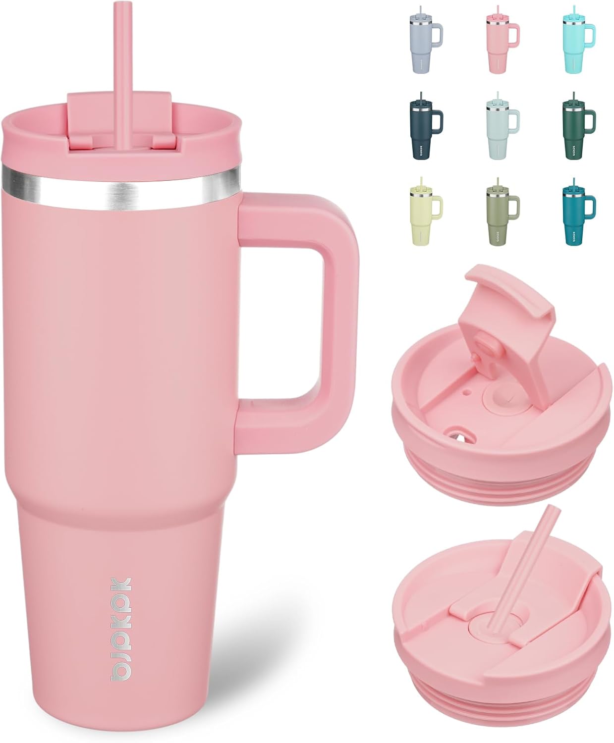 30 oz Insulated Tumbler with Handle & Straw, Stainless Steel | Double Wall Vacuum Insulation, Leak Proof, BPA Free, Dishwasher Safe, Cupholder Friendly, Travel & Outdoor, Bubble Gum