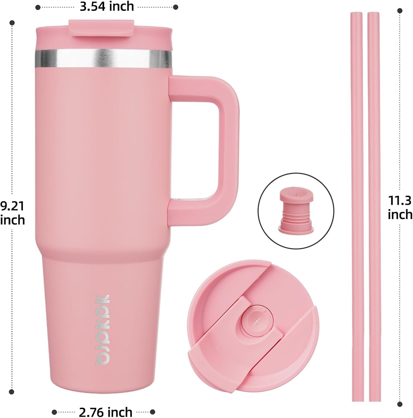30 oz Insulated Tumbler with Handle & Straw, Stainless Steel | Double Wall Vacuum Insulation, Leak Proof, BPA Free, Dishwasher Safe, Cupholder Friendly, Travel & Outdoor, Bubble Gum