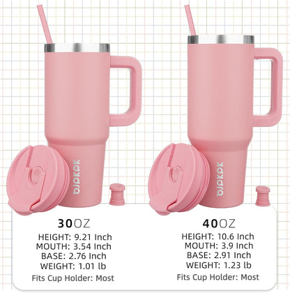 30 oz Insulated Tumbler with Handle & Straw, Stainless Steel | Double Wall Vacuum Insulation, Leak Proof, BPA Free, Dishwasher Safe, Cupholder Friendly, Travel & Outdoor, Bubble Gum