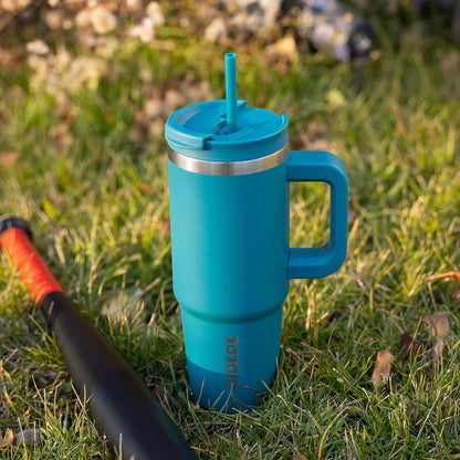 30 oz Insulated Tumbler with Handle & Straw, Stainless Steel | Double Wall Vacuum Insulation, Leak Proof, BPA Free, Dishwasher Safe, Cupholder Friendly, Travel & Outdoor, Bubble Gum