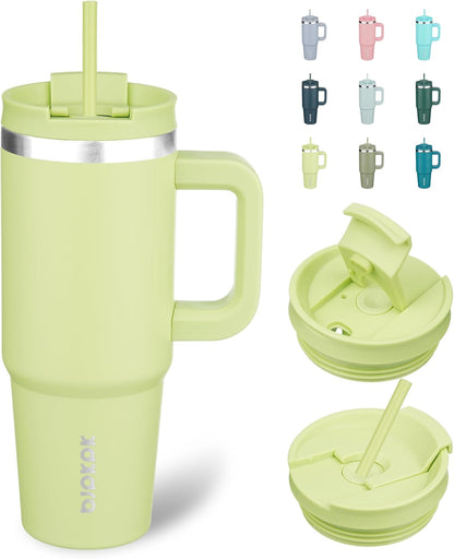 30 oz Insulated Tumbler with Handle & Straw, Stainless Steel | Double Wall Vacuum Insulation, Leak Proof, BPA Free, Dishwasher Safe, Cupholder Friendly, Travel & Outdoor, Bubble Gum