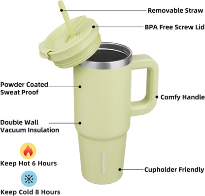 30 oz Insulated Tumbler with Handle & Straw, Stainless Steel | Double Wall Vacuum Insulation, Leak Proof, BPA Free, Dishwasher Safe, Cupholder Friendly, Travel & Outdoor, Bubble Gum