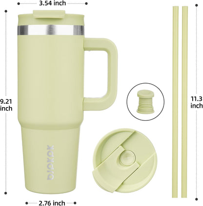 30 oz Insulated Tumbler with Handle & Straw, Stainless Steel | Double Wall Vacuum Insulation, Leak Proof, BPA Free, Dishwasher Safe, Cupholder Friendly, Travel & Outdoor, Bubble Gum