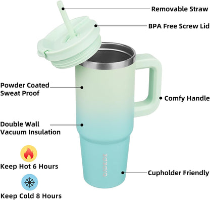 30 oz Insulated Tumbler with Handle & Straw, Stainless Steel | Double Wall Vacuum Insulation, Leak Proof, BPA Free, Dishwasher Safe, Cupholder Friendly, Travel & Outdoor, Bubble Gum