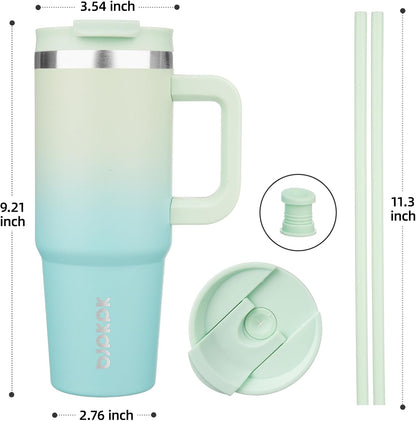 30 oz Insulated Tumbler with Handle & Straw, Stainless Steel | Double Wall Vacuum Insulation, Leak Proof, BPA Free, Dishwasher Safe, Cupholder Friendly, Travel & Outdoor, Bubble Gum