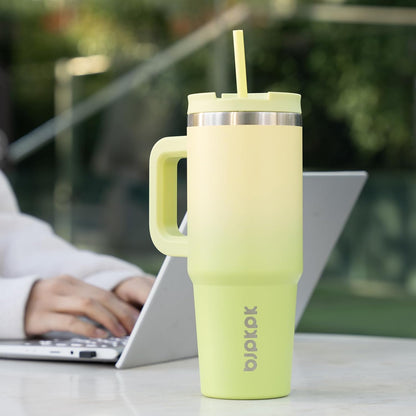 30 oz Insulated Tumbler with Handle & Straw, Stainless Steel | Double Wall Vacuum Insulation, Leak Proof, BPA Free, Dishwasher Safe, Cupholder Friendly, Travel & Outdoor, Bubble Gum