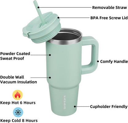 30 oz Insulated Tumbler with Handle & Straw, Stainless Steel | Double Wall Vacuum Insulation, Leak Proof, BPA Free, Dishwasher Safe, Cupholder Friendly, Travel & Outdoor, Bubble Gum