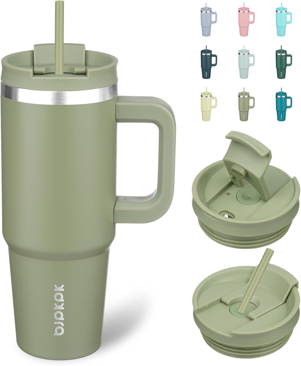 30 oz Insulated Tumbler with Handle & Straw, Stainless Steel | Double Wall Vacuum Insulation, Leak Proof, BPA Free, Dishwasher Safe, Cupholder Friendly, Travel & Outdoor, Bubble Gum