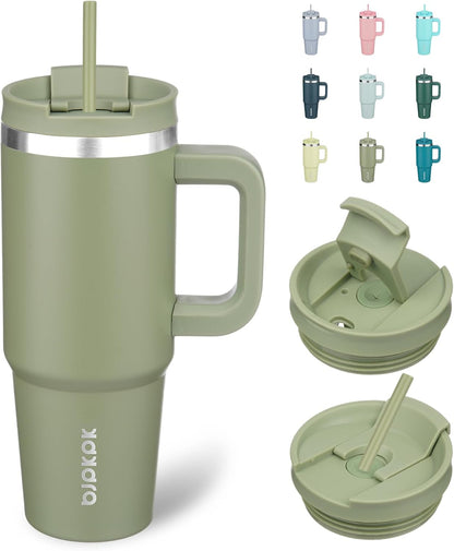 30 oz Insulated Tumbler with Handle & Straw, Stainless Steel | Double Wall Vacuum Insulation, Leak Proof, BPA Free, Dishwasher Safe, Cupholder Friendly, Travel & Outdoor, Bubble Gum