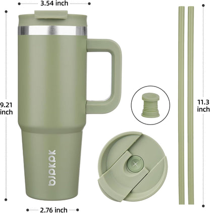 30 oz Insulated Tumbler with Handle & Straw, Stainless Steel | Double Wall Vacuum Insulation, Leak Proof, BPA Free, Dishwasher Safe, Cupholder Friendly, Travel & Outdoor, Bubble Gum