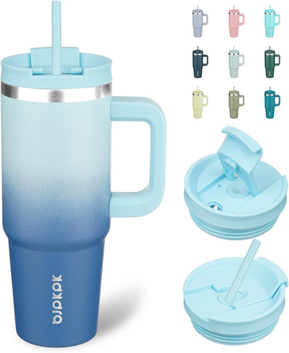 30 oz Insulated Tumbler with Handle & Straw, Stainless Steel | Double Wall Vacuum Insulation, Leak Proof, BPA Free, Dishwasher Safe, Cupholder Friendly, Travel & Outdoor, Bubble Gum