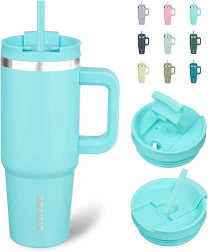 30 oz Insulated Tumbler with Handle & Straw, Stainless Steel | Double Wall Vacuum Insulation, Leak Proof, BPA Free, Dishwasher Safe, Cupholder Friendly, Travel & Outdoor, Bubble Gum