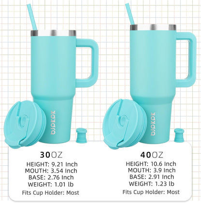 30 oz Insulated Tumbler with Handle & Straw, Stainless Steel | Double Wall Vacuum Insulation, Leak Proof, BPA Free, Dishwasher Safe, Cupholder Friendly, Travel & Outdoor, Bubble Gum