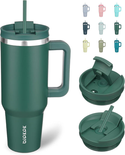 30 oz Insulated Tumbler with Handle & Straw, Stainless Steel | Double Wall Vacuum Insulation, Leak Proof, BPA Free, Dishwasher Safe, Cupholder Friendly, Travel & Outdoor, Bubble Gum