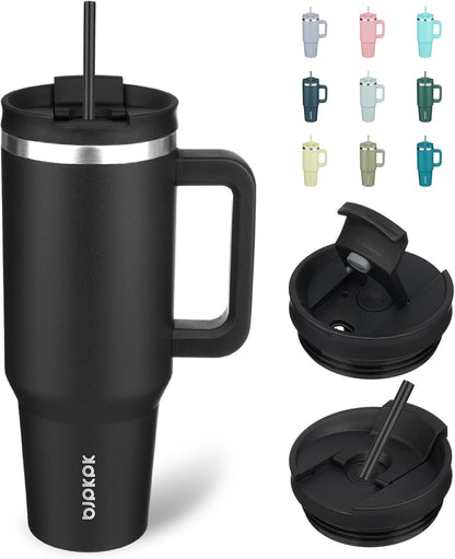 30 oz Insulated Tumbler with Handle & Straw, Stainless Steel | Double Wall Vacuum Insulation, Leak Proof, BPA Free, Dishwasher Safe, Cupholder Friendly, Travel & Outdoor, Bubble Gum
