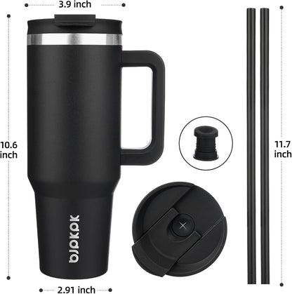 30 oz Insulated Tumbler with Handle & Straw, Stainless Steel | Double Wall Vacuum Insulation, Leak Proof, BPA Free, Dishwasher Safe, Cupholder Friendly, Travel & Outdoor, Bubble Gum