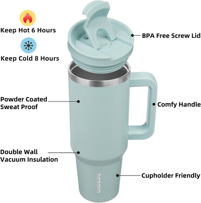 30 oz Insulated Tumbler with Handle & Straw, Stainless Steel | Double Wall Vacuum Insulation, Leak Proof, BPA Free, Dishwasher Safe, Cupholder Friendly, Travel & Outdoor, Bubble Gum