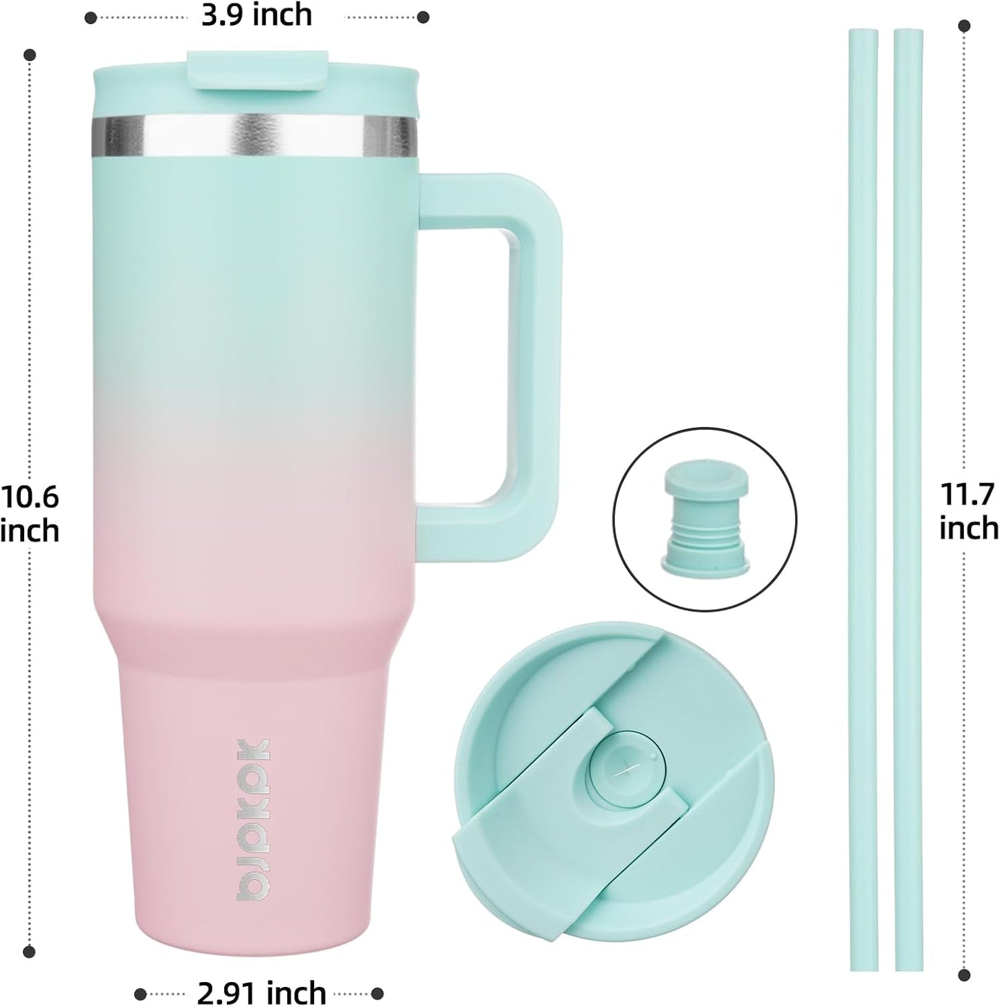 30 oz Insulated Tumbler with Handle & Straw, Stainless Steel | Double Wall Vacuum Insulation, Leak Proof, BPA Free, Dishwasher Safe, Cupholder Friendly, Travel & Outdoor, Bubble Gum
