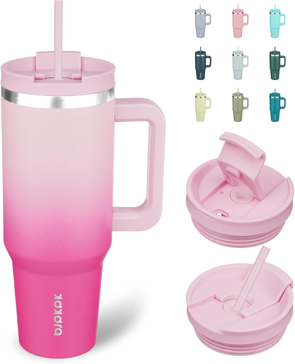 30 oz Insulated Tumbler with Handle & Straw, Stainless Steel | Double Wall Vacuum Insulation, Leak Proof, BPA Free, Dishwasher Safe, Cupholder Friendly, Travel & Outdoor, Bubble Gum