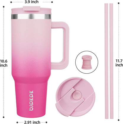 30 oz Insulated Tumbler with Handle & Straw, Stainless Steel | Double Wall Vacuum Insulation, Leak Proof, BPA Free, Dishwasher Safe, Cupholder Friendly, Travel & Outdoor, Bubble Gum