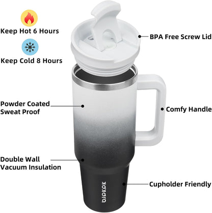30 oz Insulated Tumbler with Handle & Straw, Stainless Steel | Double Wall Vacuum Insulation, Leak Proof, BPA Free, Dishwasher Safe, Cupholder Friendly, Travel & Outdoor, Bubble Gum