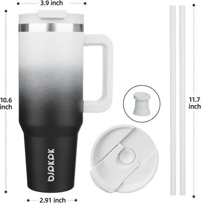 30 oz Insulated Tumbler with Handle & Straw, Stainless Steel | Double Wall Vacuum Insulation, Leak Proof, BPA Free, Dishwasher Safe, Cupholder Friendly, Travel & Outdoor, Bubble Gum