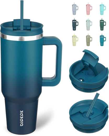 30 oz Insulated Tumbler with Handle & Straw, Stainless Steel | Double Wall Vacuum Insulation, Leak Proof, BPA Free, Dishwasher Safe, Cupholder Friendly, Travel & Outdoor, Bubble Gum