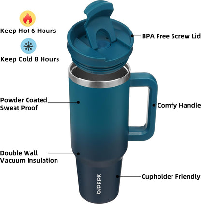 30 oz Insulated Tumbler with Handle & Straw, Stainless Steel | Double Wall Vacuum Insulation, Leak Proof, BPA Free, Dishwasher Safe, Cupholder Friendly, Travel & Outdoor, Bubble Gum