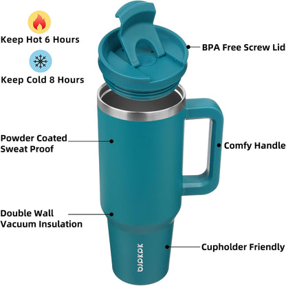 30 oz Insulated Tumbler with Handle & Straw, Stainless Steel | Double Wall Vacuum Insulation, Leak Proof, BPA Free, Dishwasher Safe, Cupholder Friendly, Travel & Outdoor, Bubble Gum